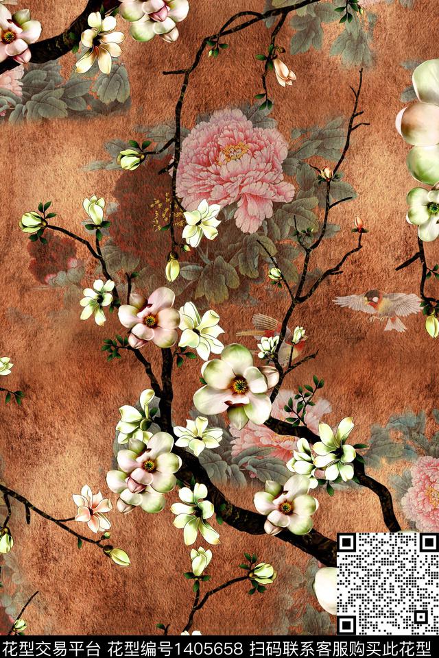 复古花卉中国风传统印花华亿平台下载（图片编号: 1405658） - 瓦栏（Walan）