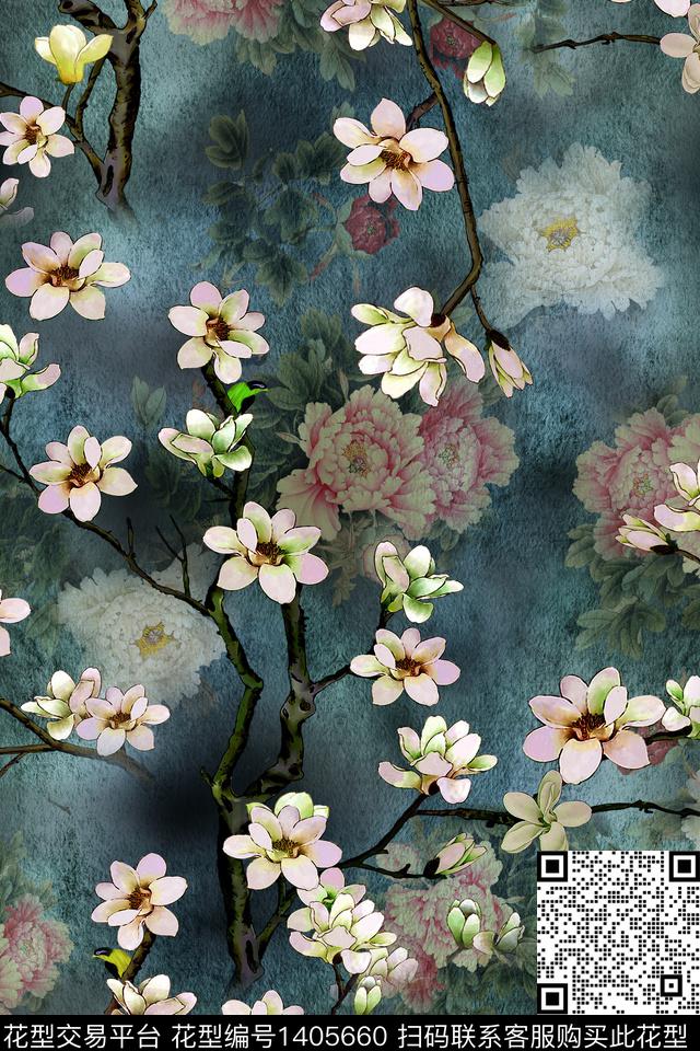 复古花卉中国风传统印花华亿平台下载（图片编号: 1405660） - 瓦栏（Walan）