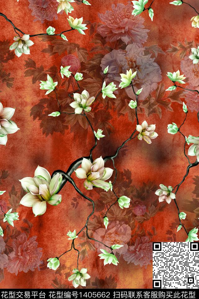 复古花卉中国风传统印花华亿平台下载（图片编号: 1405662） - 瓦栏（Walan）