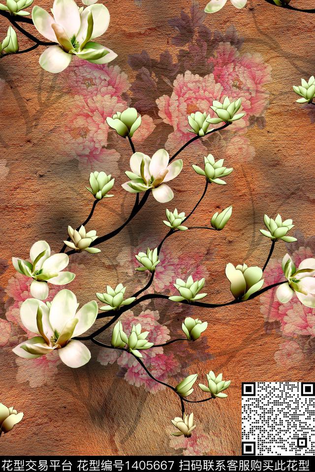 复古花卉中国风传统印花华亿平台下载（图片编号: 1405667） - 瓦栏（Walan）