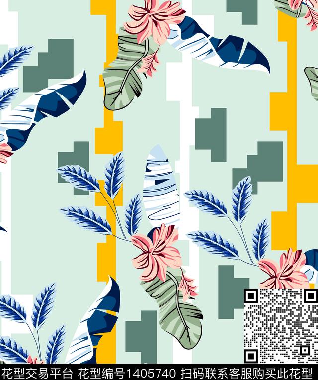 民族花卉几何花卉混合拼接数码印花华亿平台下载（图片编号: 1405740） - 瓦栏（Walan）