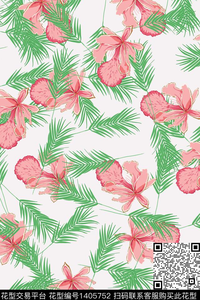 绿植树叶花卉小碎花数码印花华亿平台下载（图片编号: 1405752） - 瓦栏（Walan）