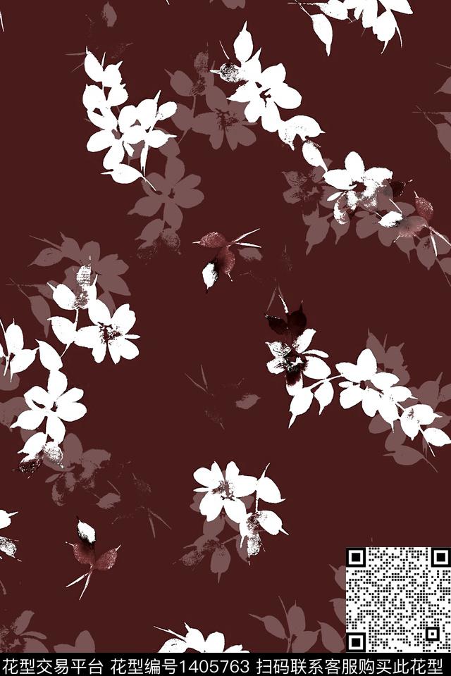 花卉大牌风小清新数码印花华亿平台下载（图片编号: 1405763） - 瓦栏（Walan）
