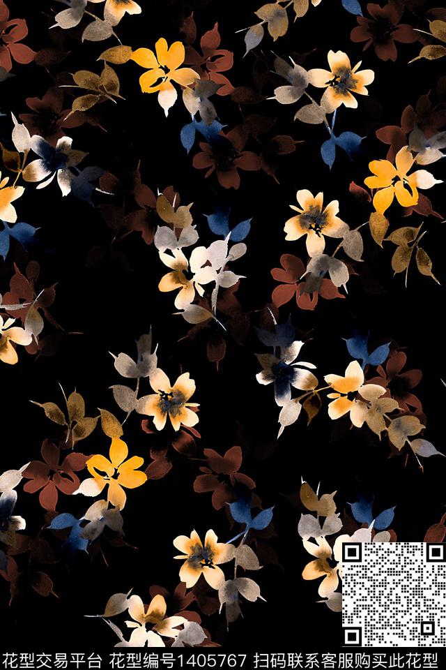 花卉香云纱大牌风数码印花华亿平台下载（图片编号: 1405767） - 瓦栏（Walan）