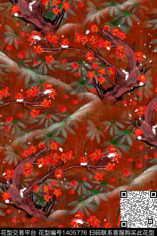肌理复古花卉数码印花华亿平台下载（图片编号: 1405776） - 瓦栏（Walan）