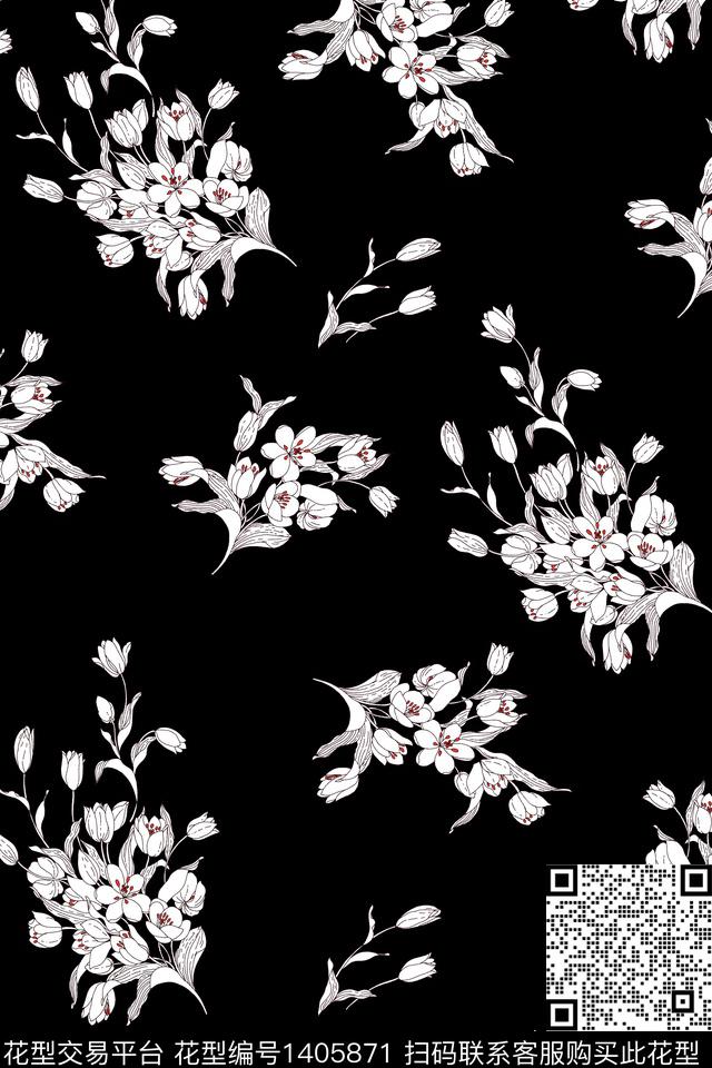 黑白华亿平台雪纺小清新传统印花华亿平台下载（图片编号: 1405871） - 瓦栏（Walan）