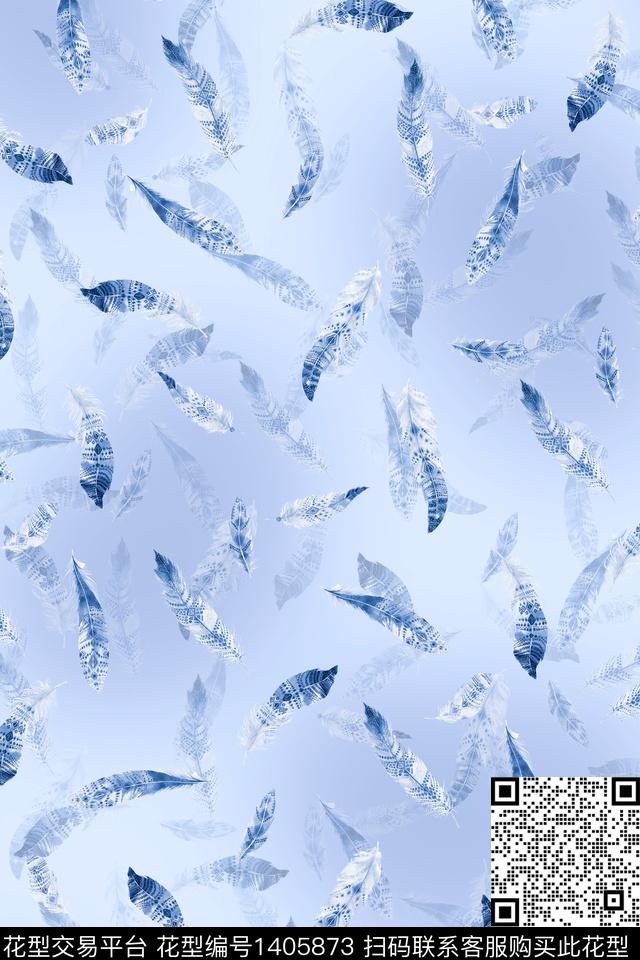 羽毛雪纺大牌风数码印花华亿平台下载（图片编号: 1405873） - 瓦栏（Walan）