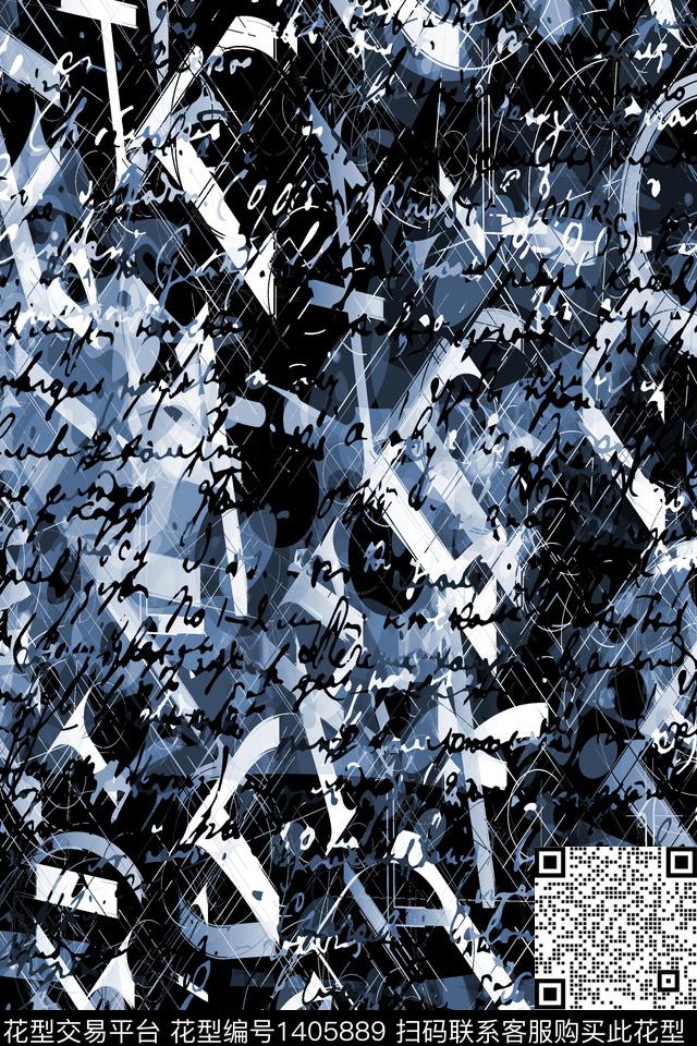 几何字母抽象数码印花华亿平台下载（图片编号: 1405889） - 瓦栏（Walan）