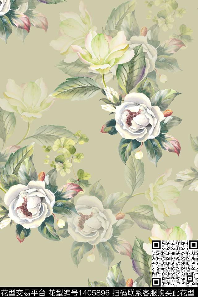 花卉小清新真丝数码印花华亿平台下载（图片编号: 1405896） - 瓦栏（Walan）