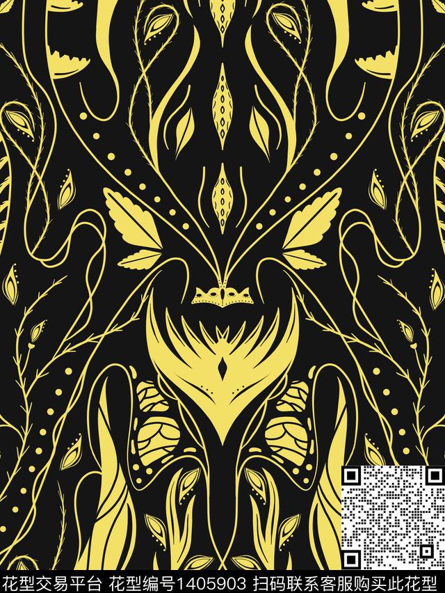 简约绿植树叶花卉传统印花华亿平台下载（图片编号: 1405903） - 瓦栏（Walan）