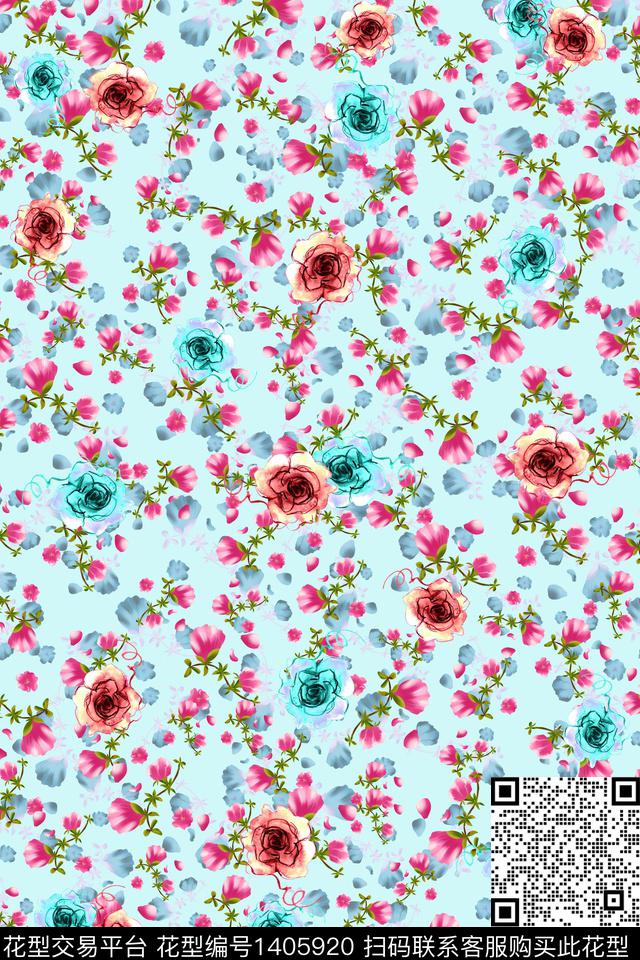 连衣裙花卉小碎花传统印花华亿平台下载（图片编号: 1405920） - 瓦栏（Walan）