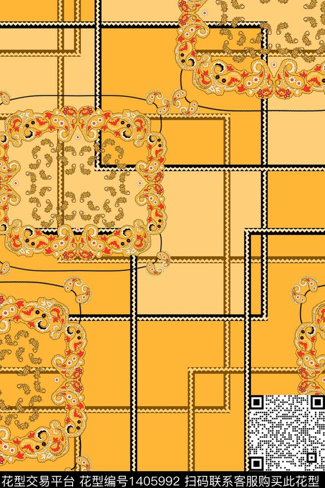 几何佩斯利民族风数码印花华亿平台下载（图片编号: 1405992） - 瓦栏（Walan）
