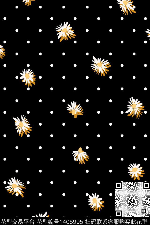 黑底花卉花卉大牌风数码印花华亿平台下载（图片编号: 1405995） - 瓦栏（Walan）
