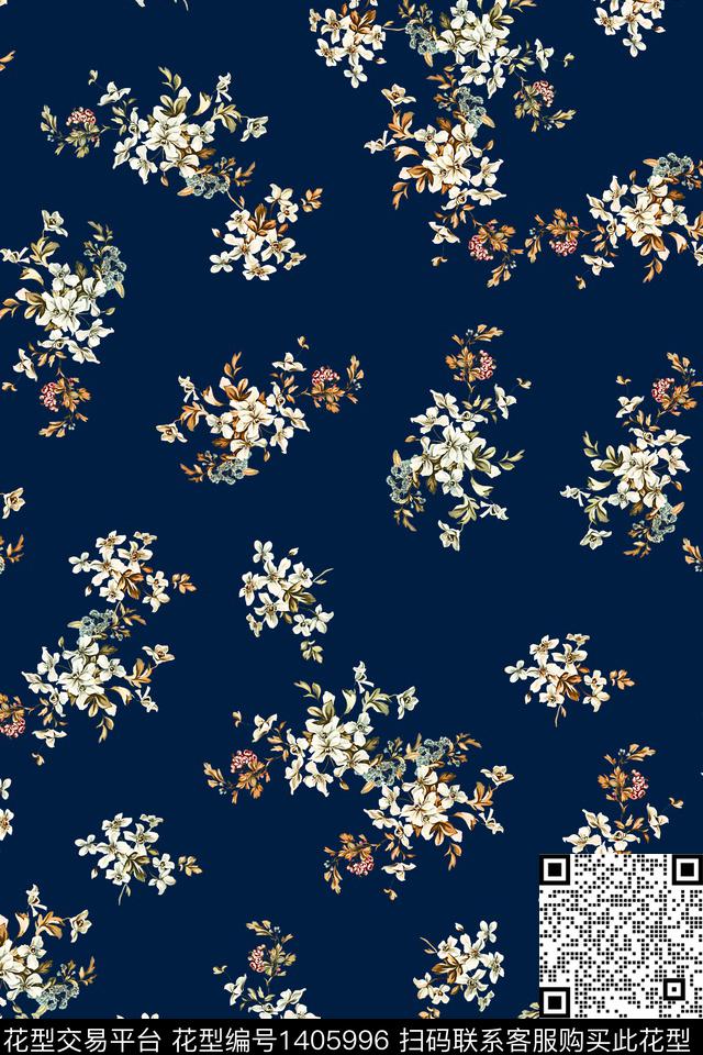 黑底花卉花卉大牌风数码印花华亿平台下载（图片编号: 1405996） - 瓦栏（Walan）