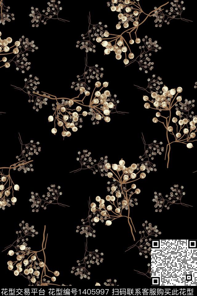 黑底花卉花卉香云纱数码印花华亿平台下载（图片编号: 1405997） - 瓦栏（Walan）