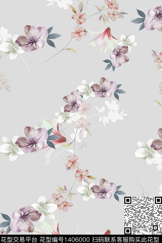 花卉大牌风小清新数码印花华亿平台下载（图片编号: 1406000） - 瓦栏（Walan）