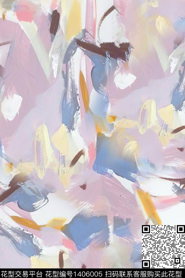 小清新抽象真丝数码印花华亿平台下载（图片编号: 1406005） - 瓦栏（Walan）