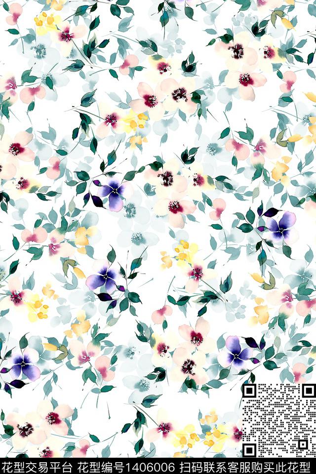 花卉大牌风小清新数码印花华亿平台下载（图片编号: 1406006） - 瓦栏（Walan）
