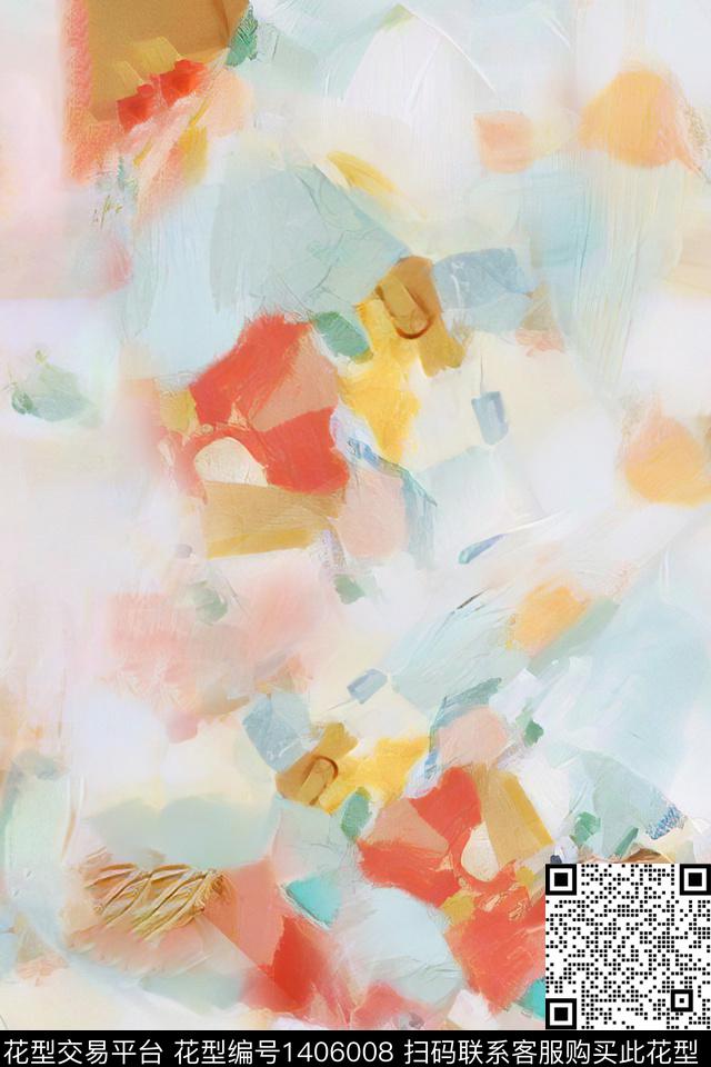 小清新抽象真丝数码印花华亿平台下载（图片编号: 1406008） - 瓦栏（Walan）