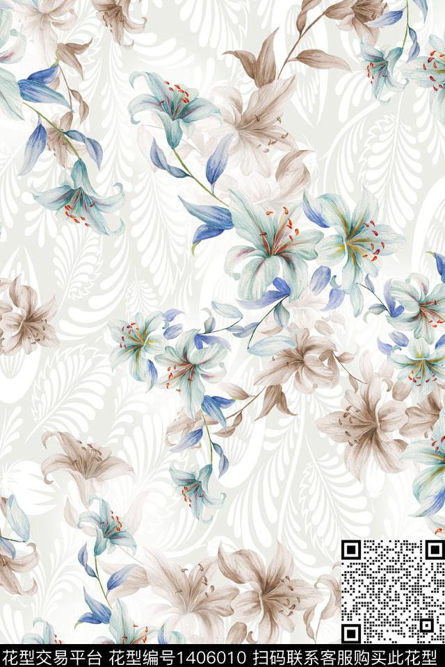 肌理花卉大牌风数码印花华亿平台下载（图片编号: 1406010） - 瓦栏（Walan）