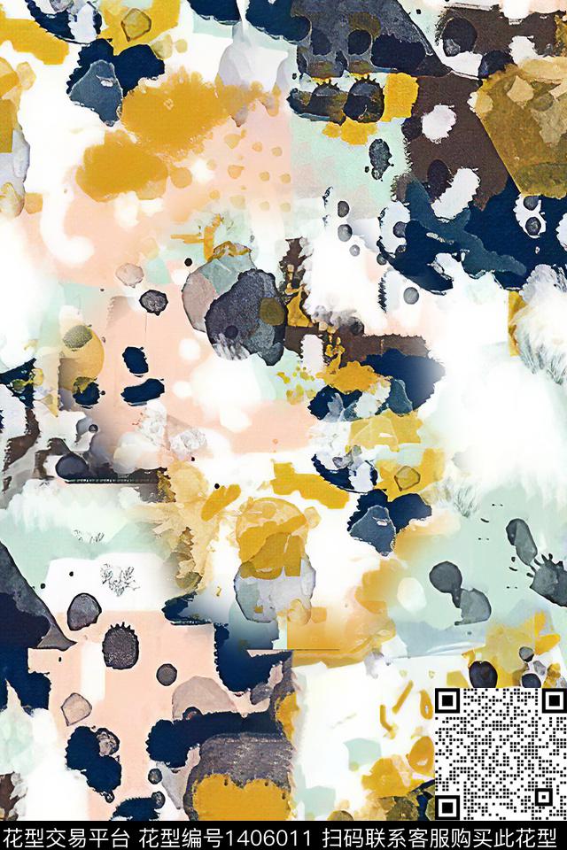 小清新抽象真丝数码印花华亿平台下载（图片编号: 1406011） - 瓦栏（Walan）