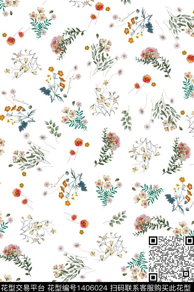 花卉大牌风小清新数码印花华亿平台下载（图片编号: 1406024） - 瓦栏（Walan）