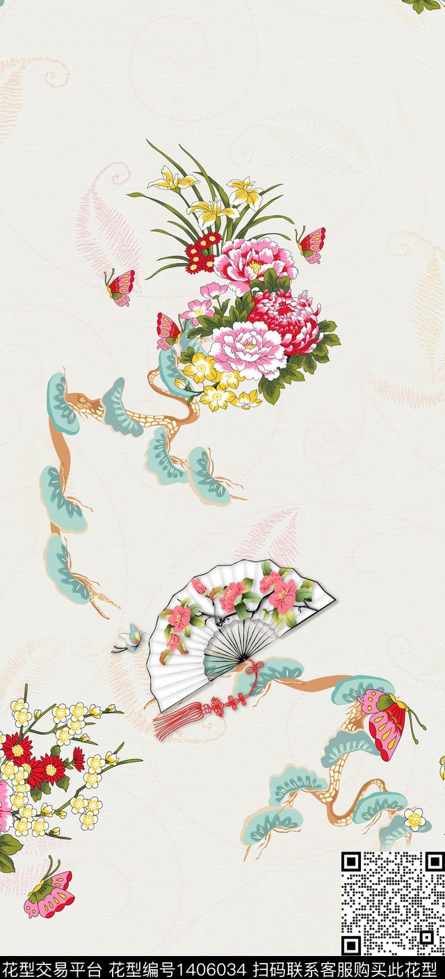 扇子数码华亿平台花卉数码印花华亿平台下载（图片编号: 1406034） - 瓦栏（Walan）