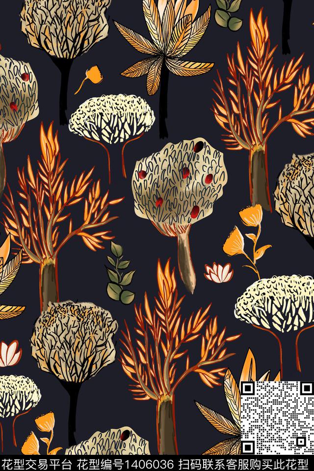 大牌风抽象植物数码印花华亿平台下载（图片编号: 1406036） - 瓦栏（Walan）