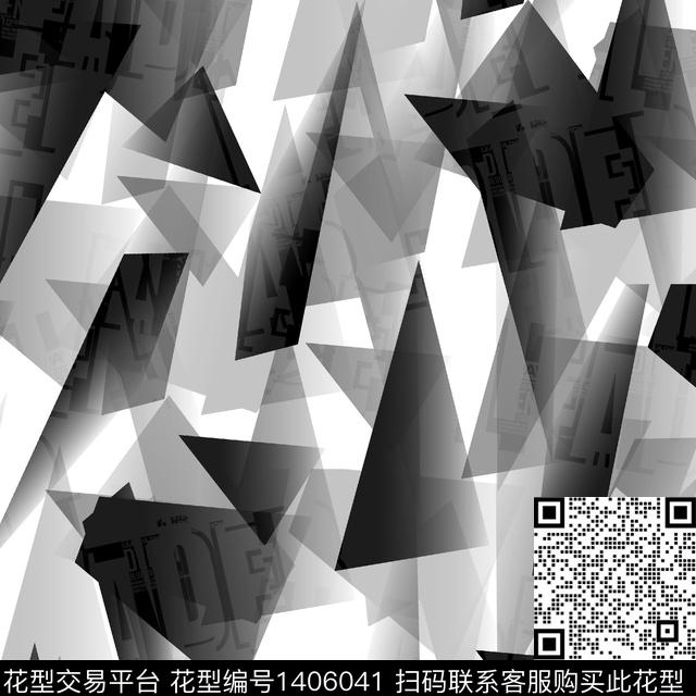 几何字母大牌风数码印花华亿平台下载（图片编号: 1406041） - 瓦栏（Walan）