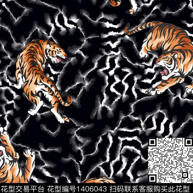 老虎大牌风抽象数码印花华亿平台下载（图片编号: 1406043） - 瓦栏（Walan）