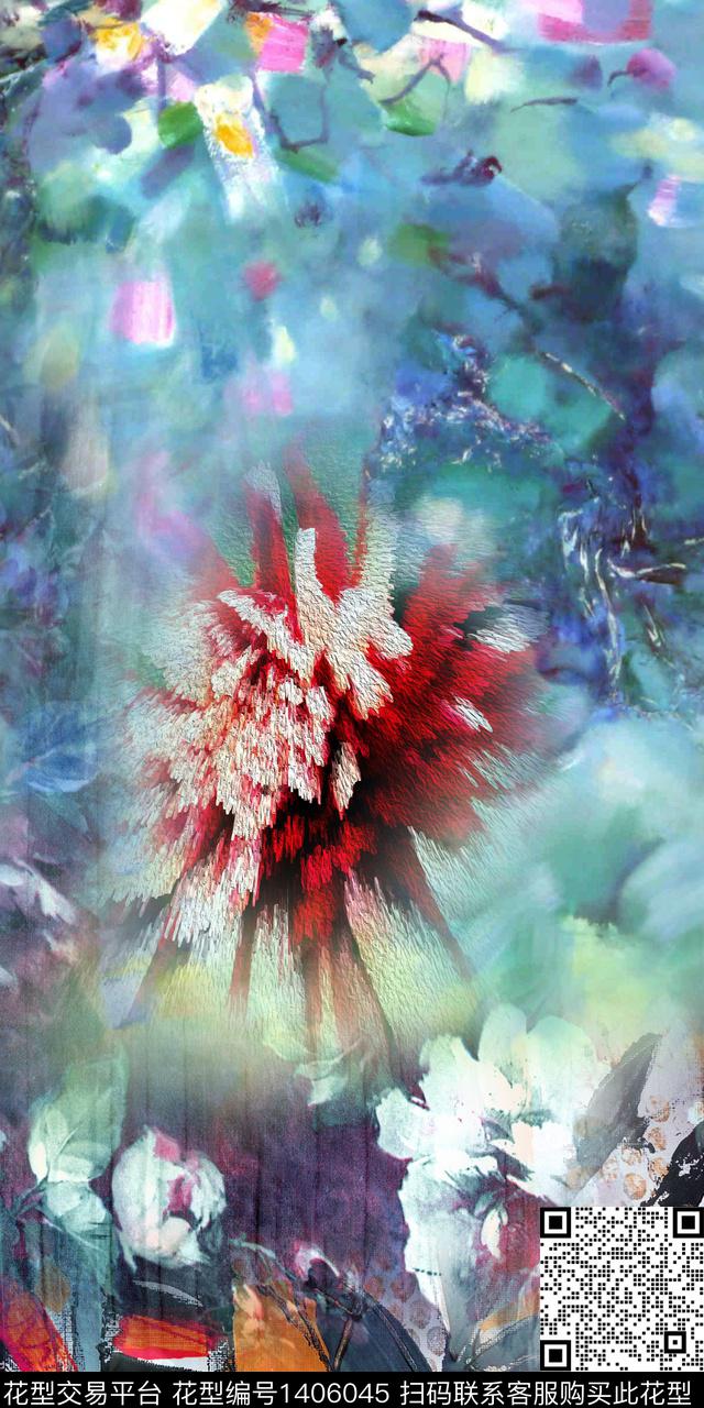 肌理花卉抽象数码印花华亿平台下载（图片编号: 1406045） - 瓦栏（Walan）