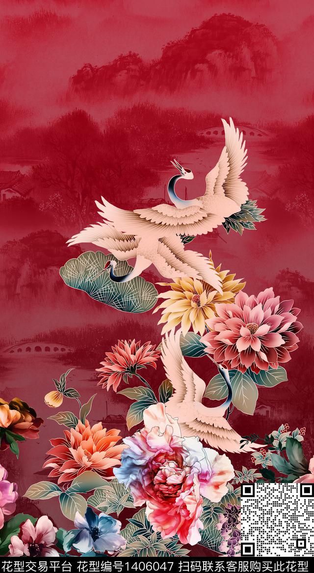 定位花花卉大牌风数码印花华亿平台下载（图片编号: 1406047） - 瓦栏（Walan）