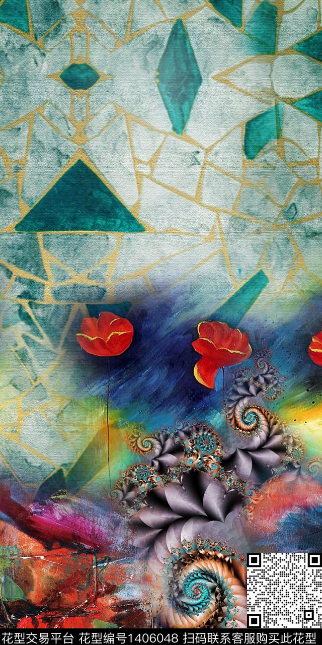 肌理花卉抽象数码印花华亿平台下载（图片编号: 1406048） - 瓦栏（Walan）