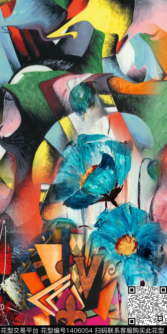 肌理花卉抽象数码印花华亿平台下载（图片编号: 1406054） - 瓦栏（Walan）