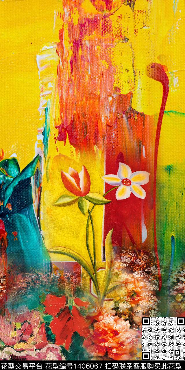 肌理花卉抽象数码印花华亿平台下载（图片编号: 1406067） - 瓦栏（Walan）