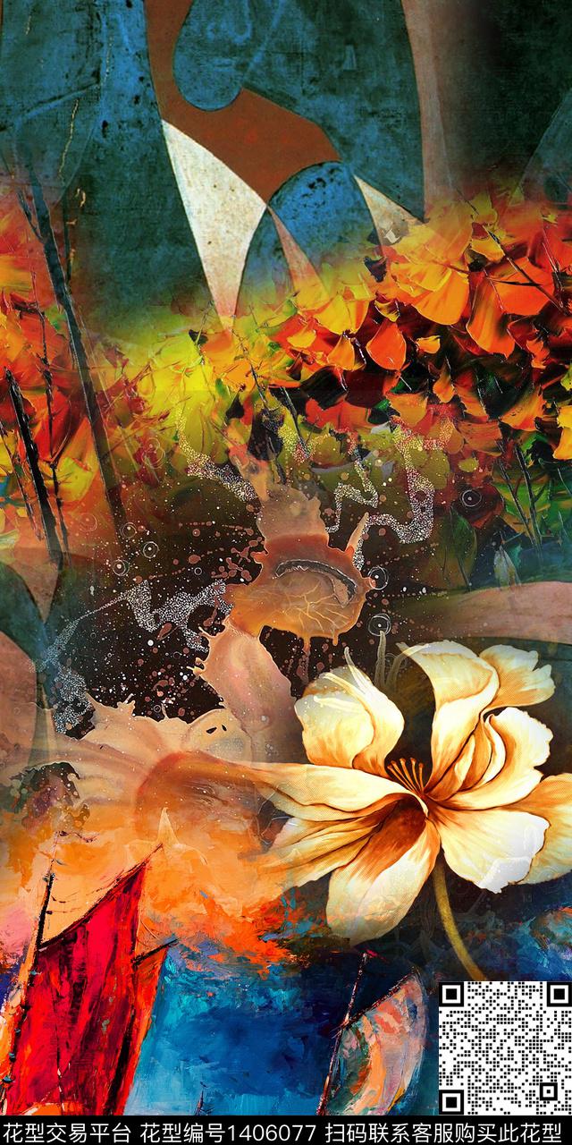 肌理花卉抽象数码印花华亿平台下载（图片编号: 1406077） - 瓦栏（Walan）