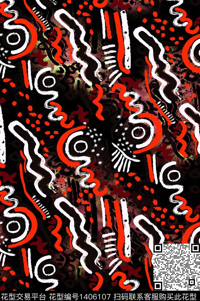 几何花卉大牌风数码印花华亿平台下载（图片编号: 1406107） - 瓦栏（Walan）