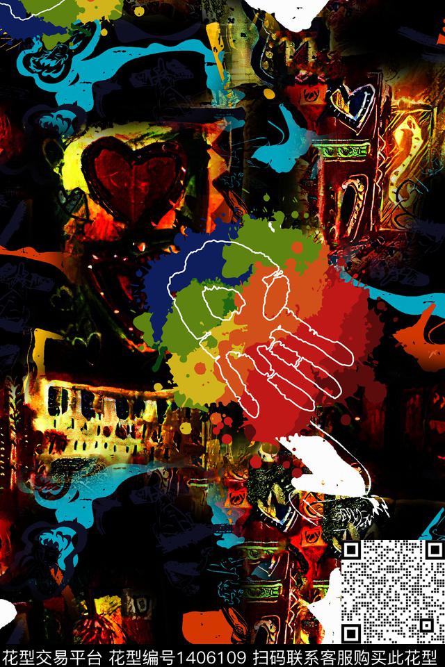 几何花卉大牌风数码印花华亿平台下载（图片编号: 1406109） - 瓦栏（Walan）