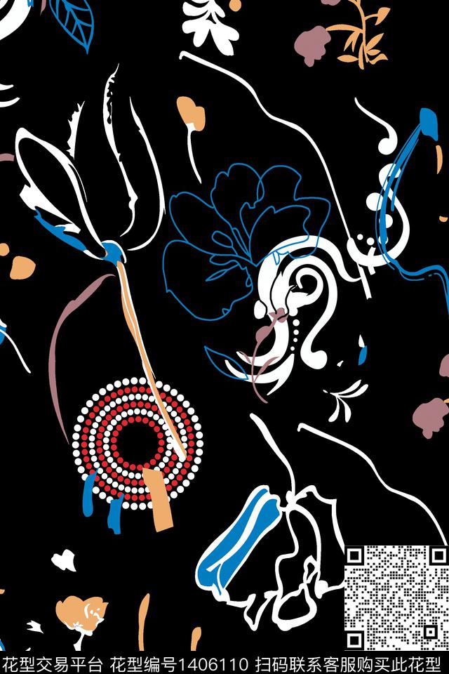 几何花卉大牌风数码印花华亿平台下载（图片编号: 1406110） - 瓦栏（Walan）