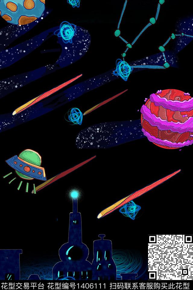 几何花卉大牌风数码印花华亿平台下载（图片编号: 1406111） - 瓦栏（Walan）