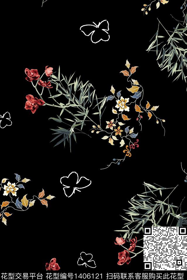 几何花卉大牌风数码印花华亿平台下载（图片编号: 1406121） - 瓦栏（Walan）