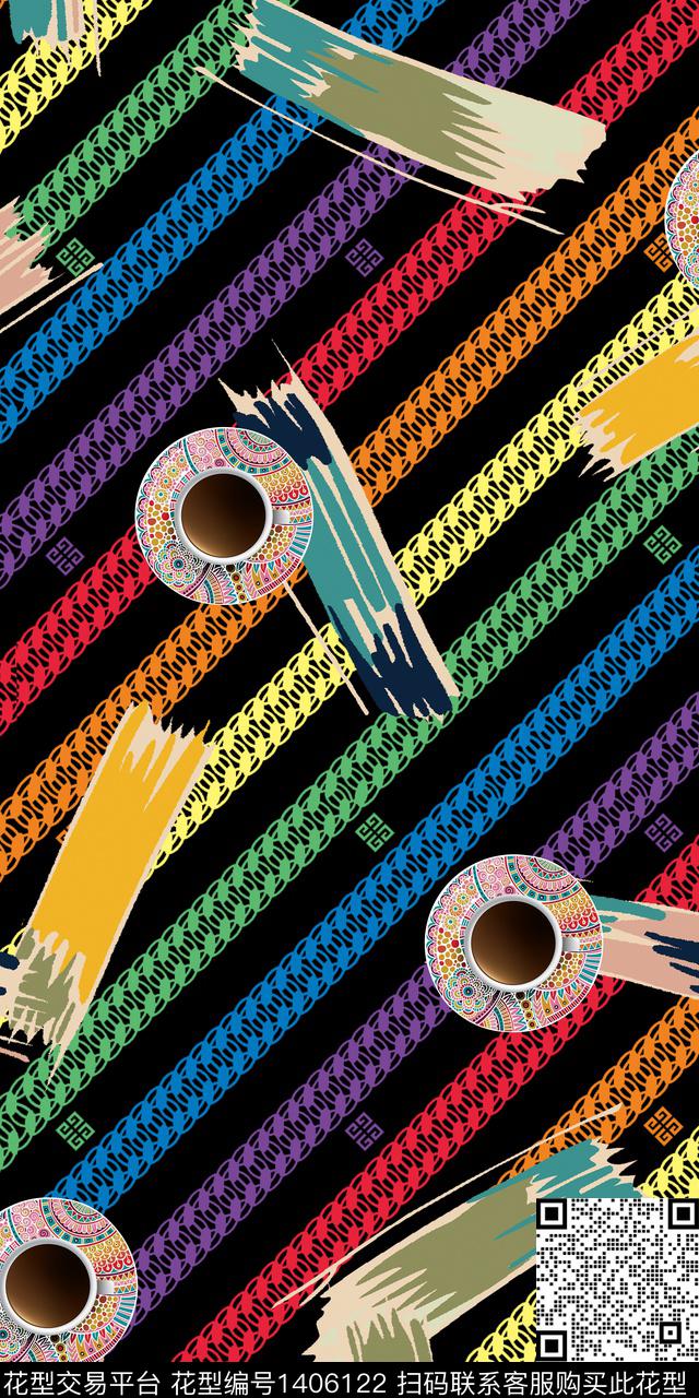几何花卉大牌风数码印花华亿平台下载（图片编号: 1406122） - 瓦栏（Walan）