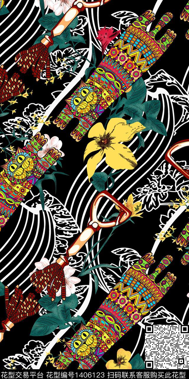几何花卉大牌风数码印花华亿平台下载（图片编号: 1406123） - 瓦栏（Walan）