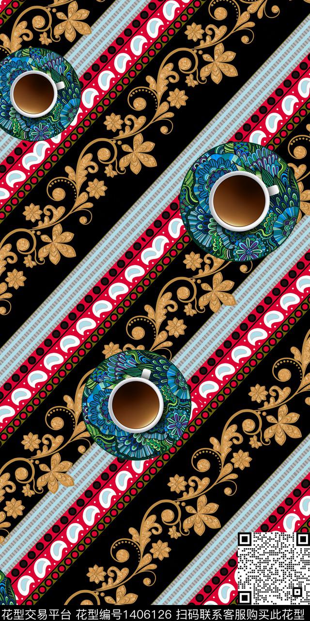 几何花卉大牌风数码印花华亿平台下载（图片编号: 1406126） - 瓦栏（Walan）