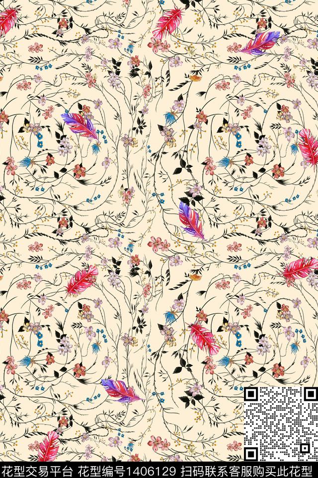 绿植树叶花卉大牌风数码印花华亿平台下载（图片编号: 1406129） - 瓦栏（Walan）