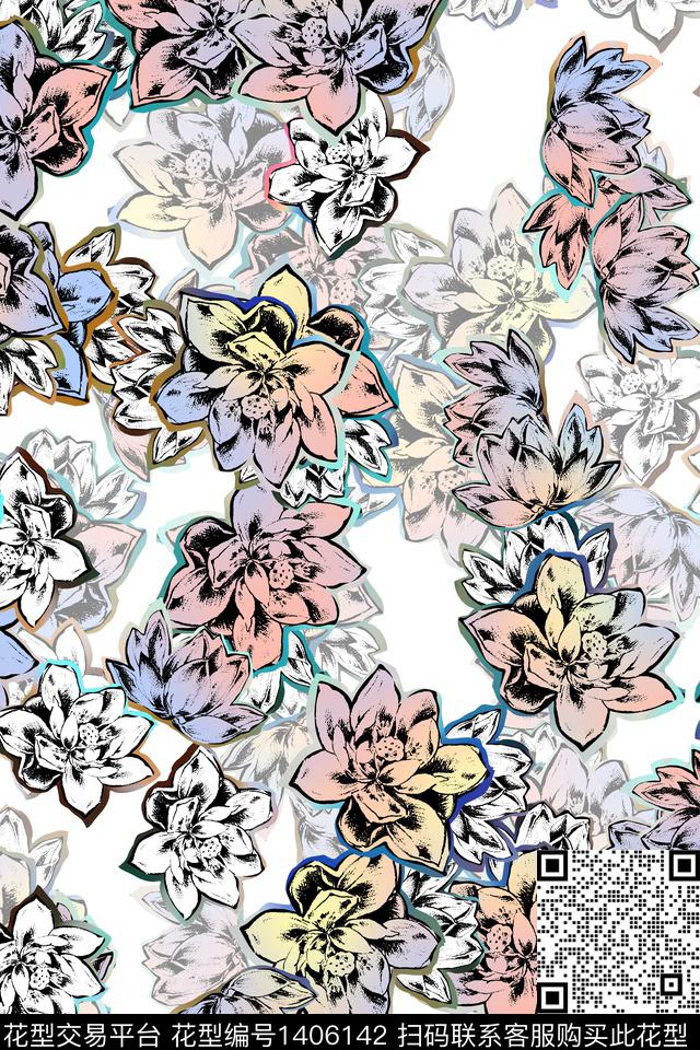 数码华亿平台花卉大牌风数码印花华亿平台下载（图片编号: 1406142） - 瓦栏（Walan）