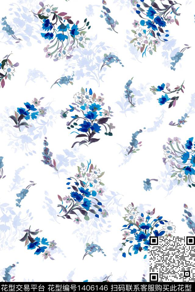 简约水彩大牌风数码印花华亿平台下载（图片编号: 1406146） - 瓦栏（Walan）