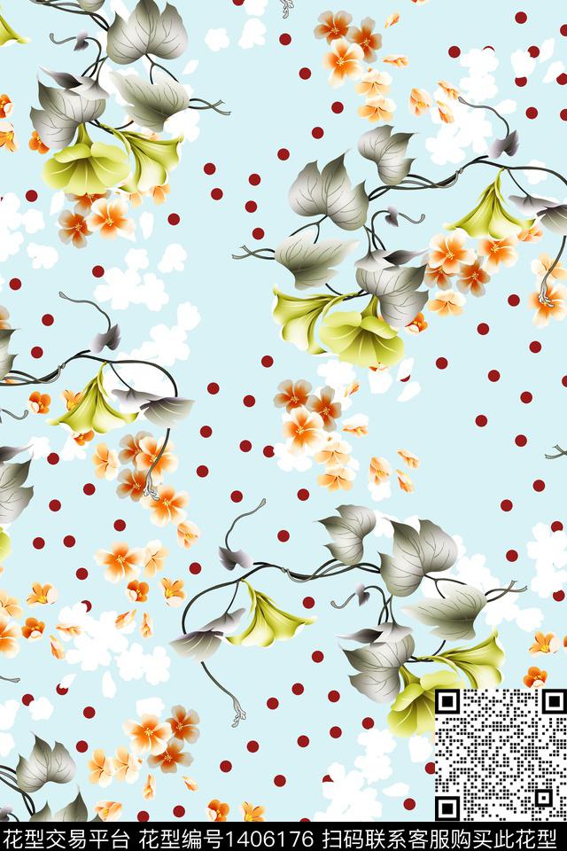 数码华亿平台满版散花牵牛花数码印花华亿平台下载（图片编号: 1406176） - 瓦栏（Walan）