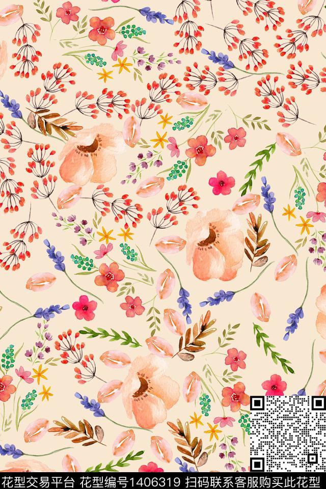 花卉小碎花清爽底花卉数码印花华亿平台下载（图片编号: 1406319） - 瓦栏（Walan）