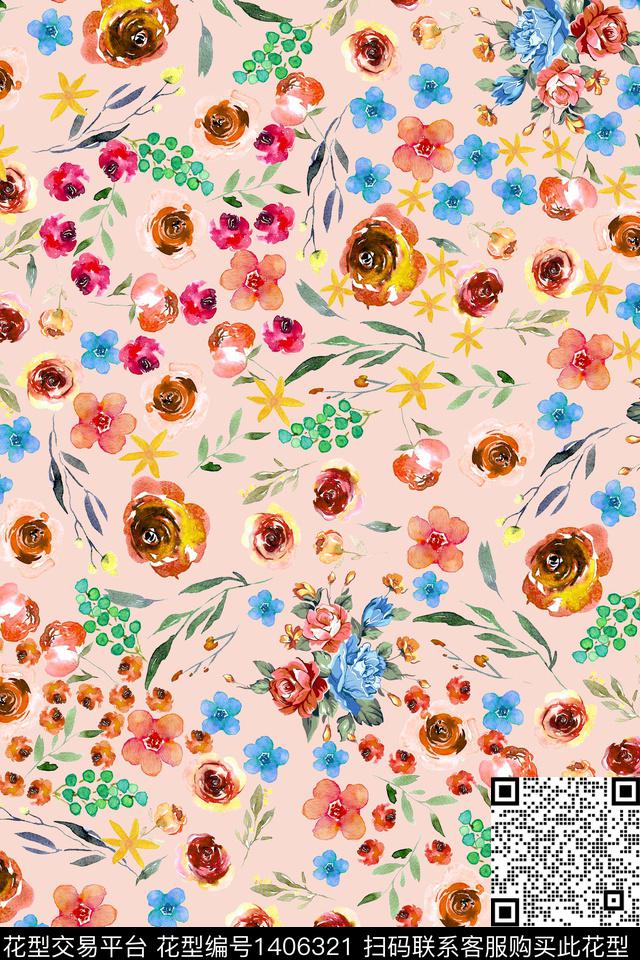 花卉小碎花清爽底花卉数码印花华亿平台下载（图片编号: 1406321） - 瓦栏（Walan）